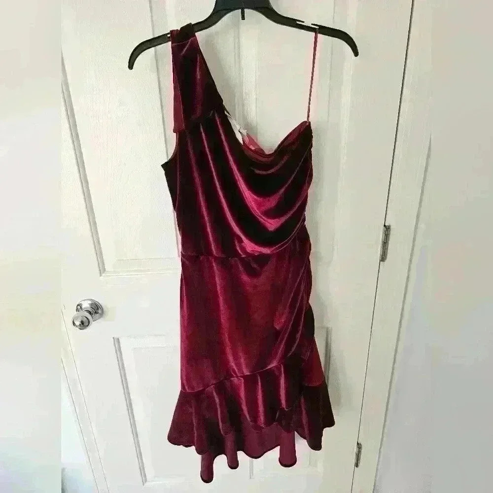 Chelsea and Violet Ruched One Shoulder Velvet Dress NWT Size S